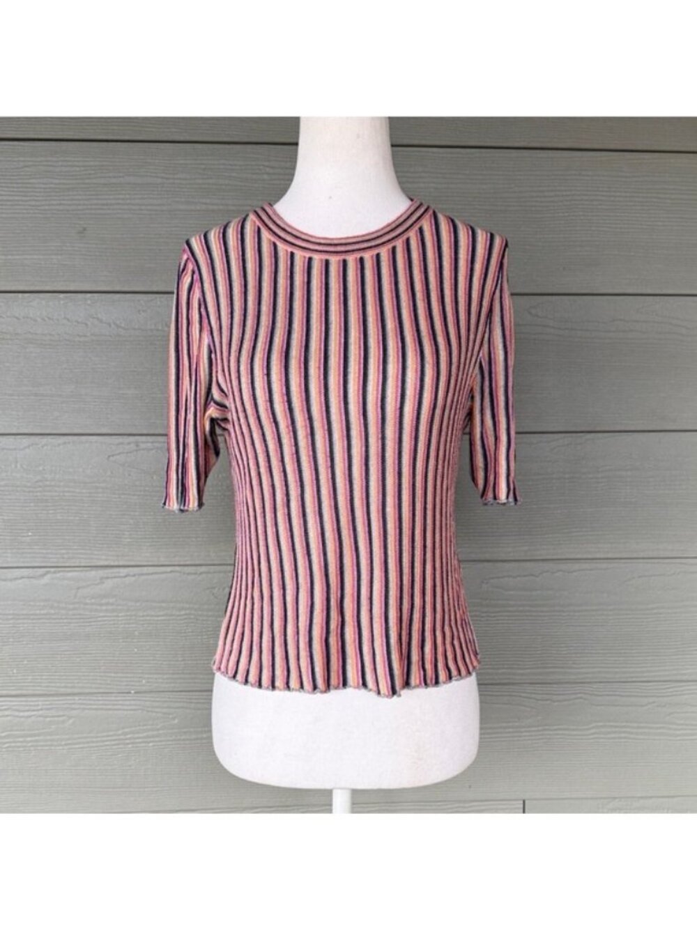 One Grey Day Striped Short-Sleeve Knit Top